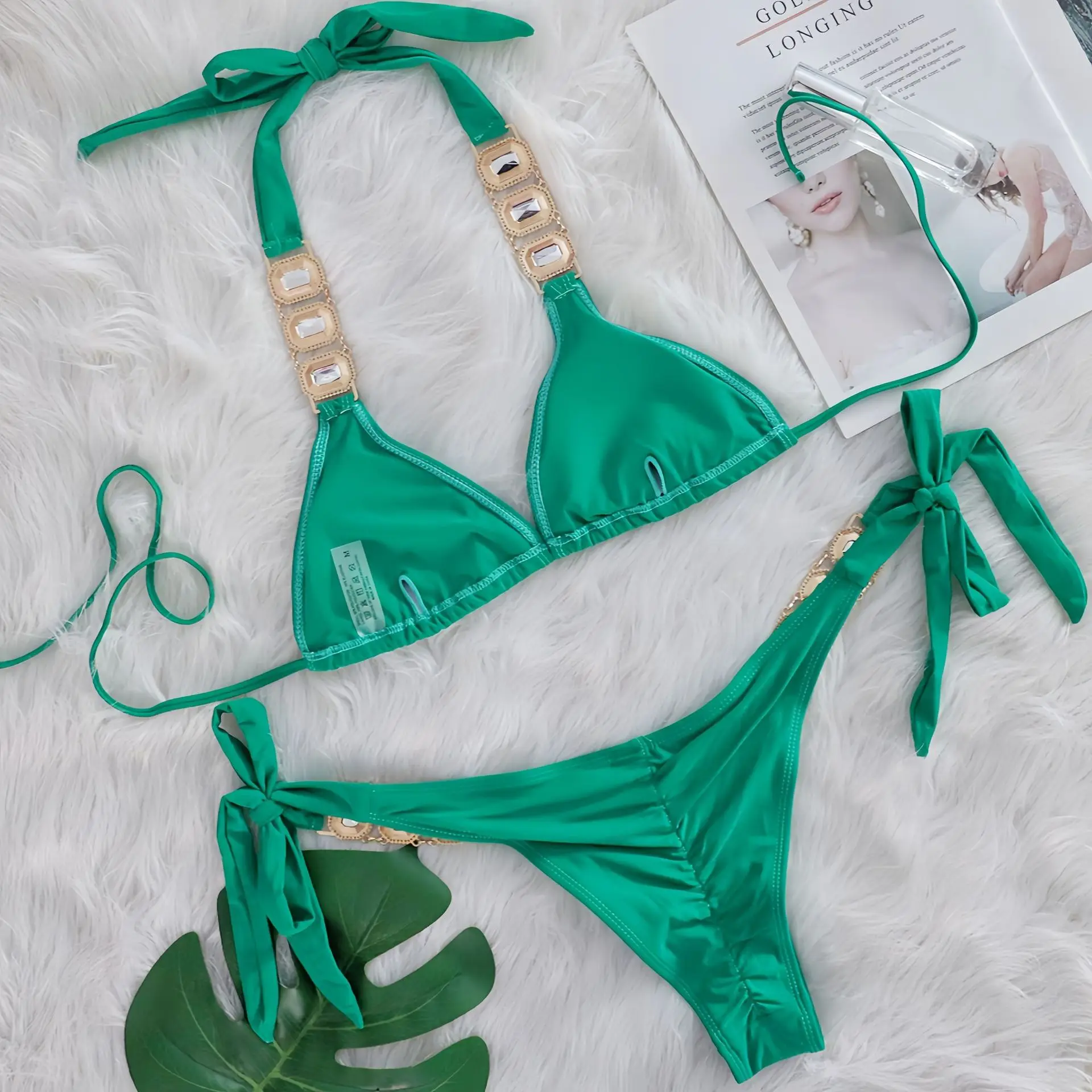 Crystal Diamond New European and American Sexy Women's Split Strap Swimsuit Beach Vacation Swimwear Ropa Para Mujer