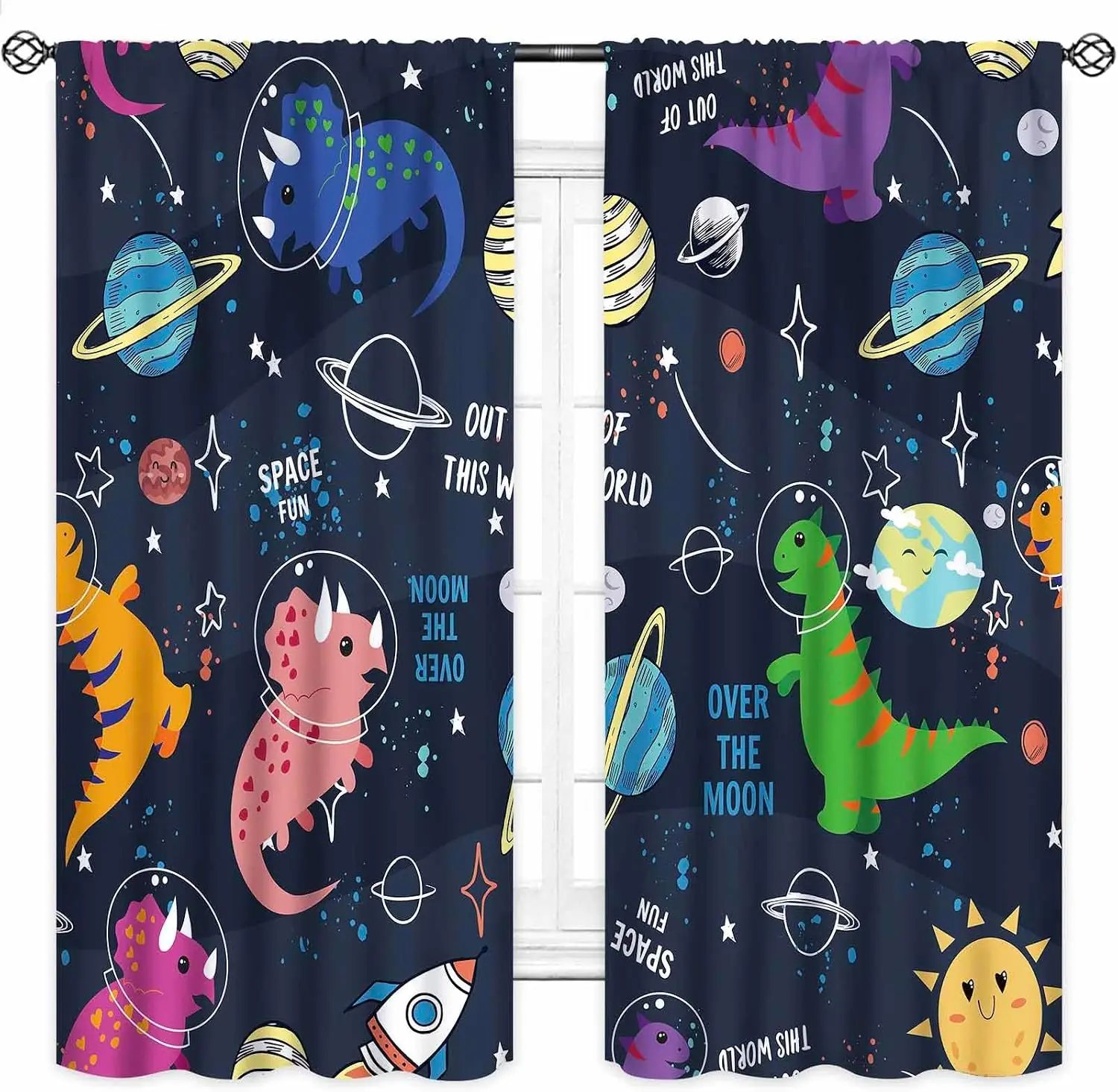 Cute Space Curtains Nursery Room Decor Planets Stars Galaxy Outer Space Curtains for Kids Children's Birthday Party Backdrop Fun