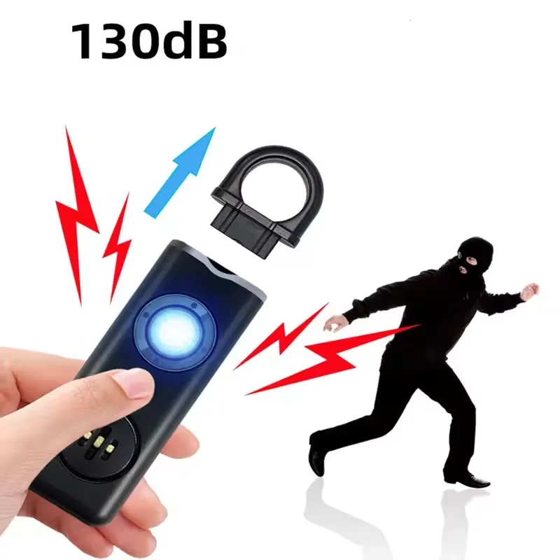 

Emergency Alarm Keychain 130dB Loud Personal Safety Siren Alert Rechargeable Self Defense Electronic Device Flashlight for Women