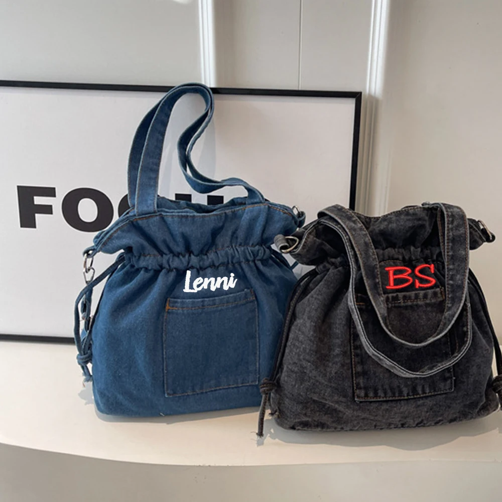

Customized Single Shoulder Denim Bag, Artistic Drawstring Bucket Bag, Simple Multifunctional Crossbody Bag, Fashionable Backpack