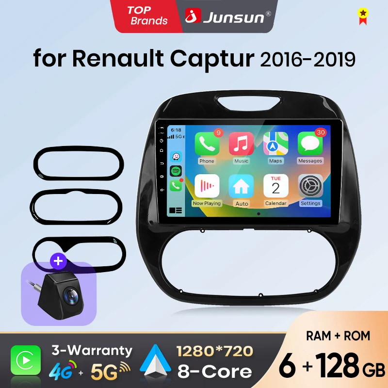 Autoradio Android Auto Junsun per Renault Kaptur 2016 2017 2018 2019, Sistema Multimediale Wireless Apple CarPlay, Schermo Touch IPS Intelligente, Lettore Video Stereo, Autoradio 2 Din, Unità di