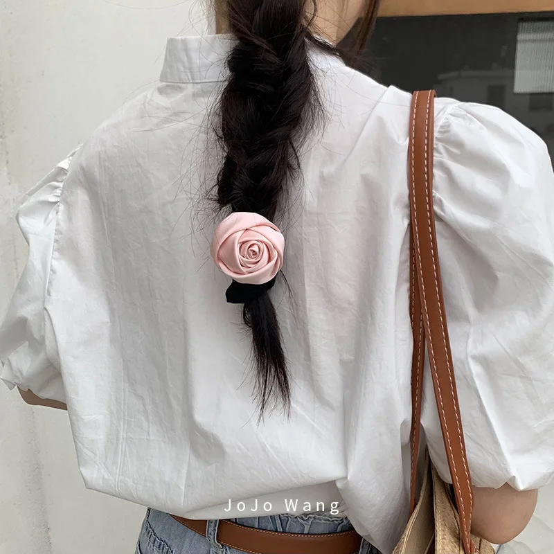 Leather Band Upgrade~Satin Rose Hair Ring Headwear High Elastic Tied Hair Ornament Headrope Korean Flower Hair Ring Headwear