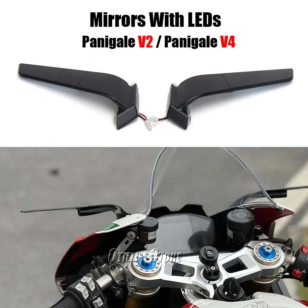 For Ducati Panigale V2 2020-2023 PANIGALE V4 2019-2022 Motorcycle Rearview Mirrors with LED Rotating Adjustable Wing Mirrors