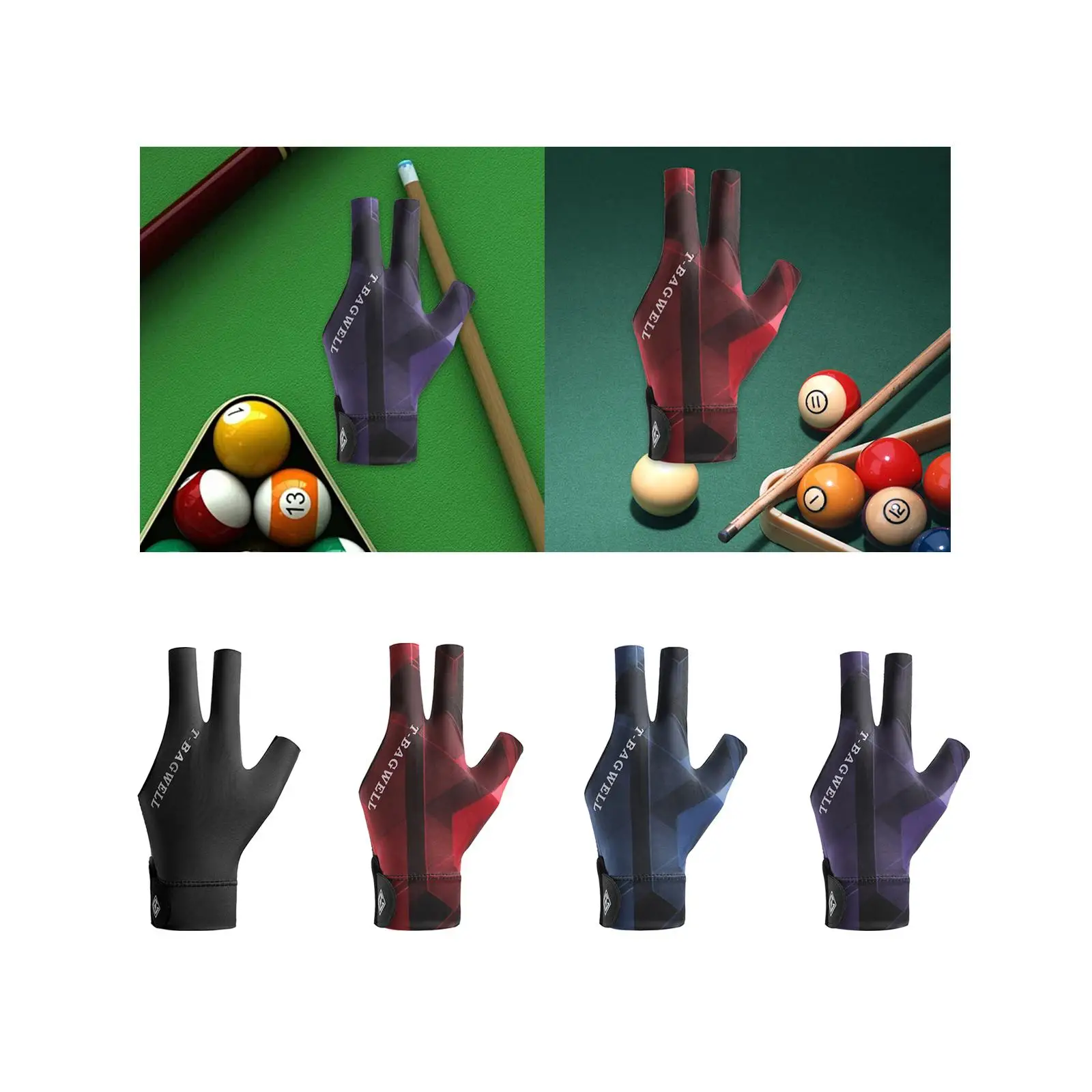 Left Hand Three Fingers Billiard Glove, Nonslip Comfortable Pool Glove, Snooker