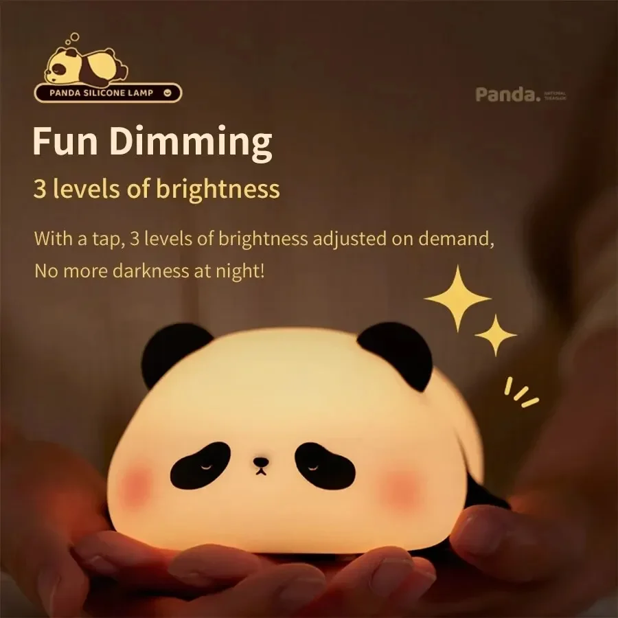 Lampu malam meja bayi, lampu malam Panda lucu, Sensor silikon dapat diisi ulang, dekorasi kamar tidur hadiah bayi