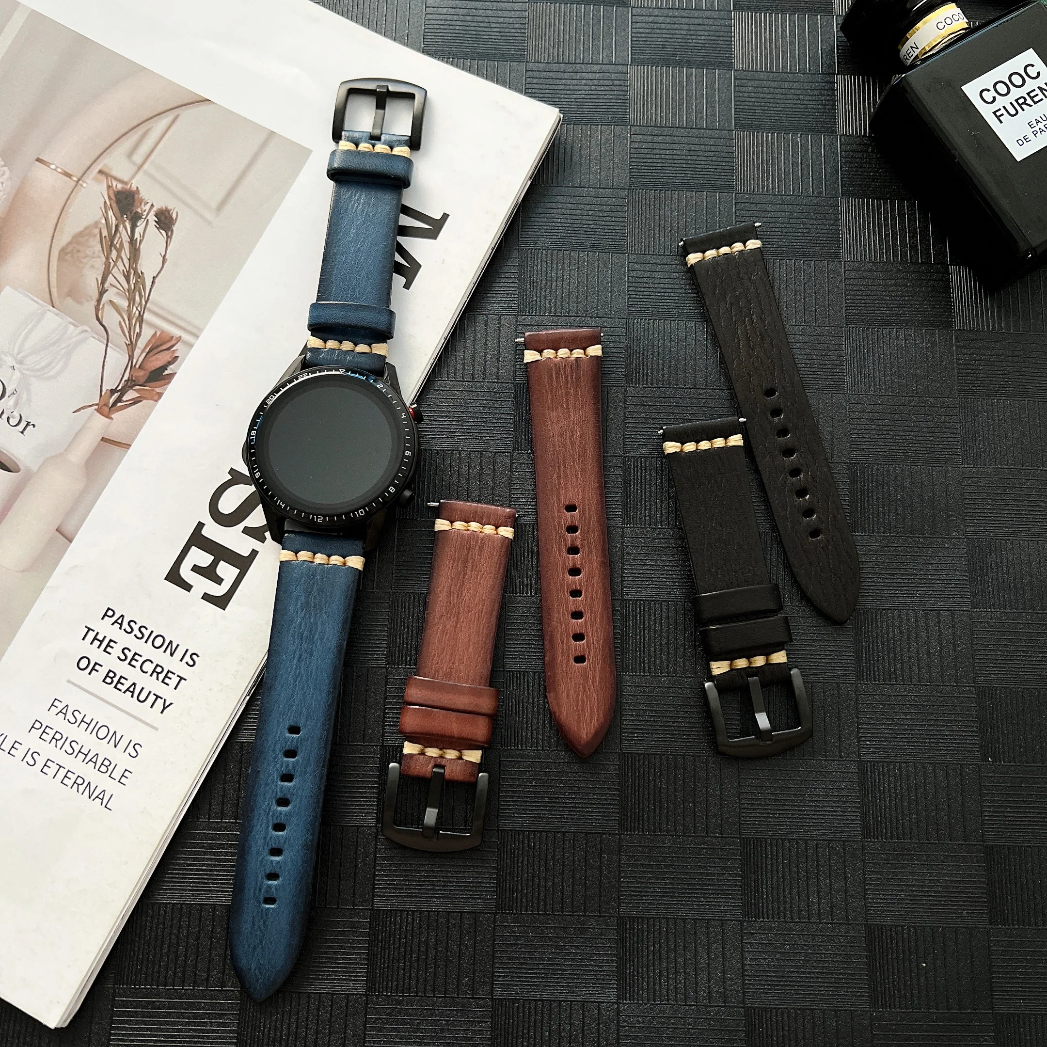

Кожаный ремешок для Samsung Galaxy watch 3 Active 2 Huawei watch 3 Pro GT, роскошный сменный Браслет для смарт-часов Amazfit GTR
