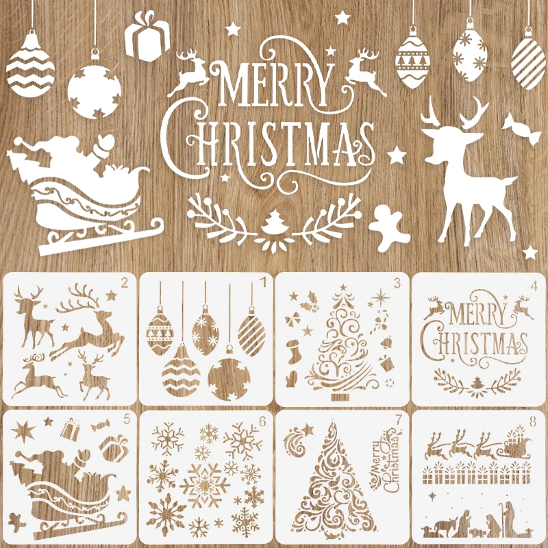 Merry Christmas Stencils Snowman Santa Claus Pattern Graffiti Drawing Tool Spray Painting Template DIY Window Scrapbooking Decor