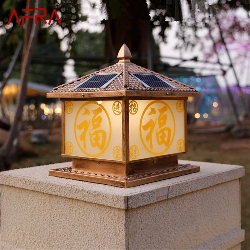 

AFRA Solar Post Lamp LED Outdoor Creative Bronze Pillar Lights Waterproof IP65 for Home Villa Porch Courtyard Decor