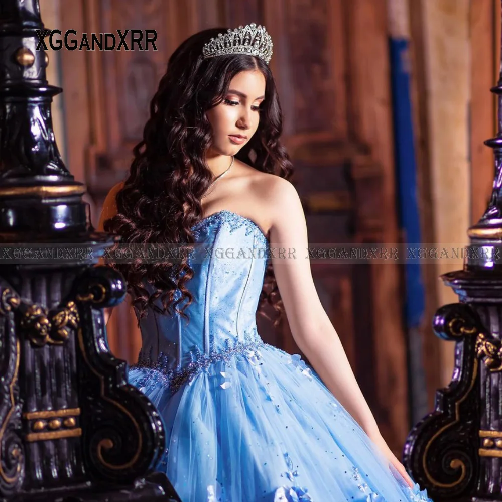 Vestidos de quinceañera amarillos, vestido de baile de flores sin espalda para fiesta de graduación, perlas formales azules largas, 15 y 16 cumpleaños, 2022