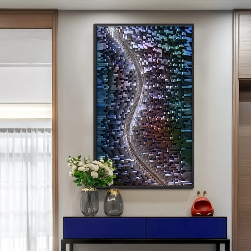 

Solid wood long wooden strip 3d three-dimensional minimalist art S-shaped sofa background wall color hanging painting decorative