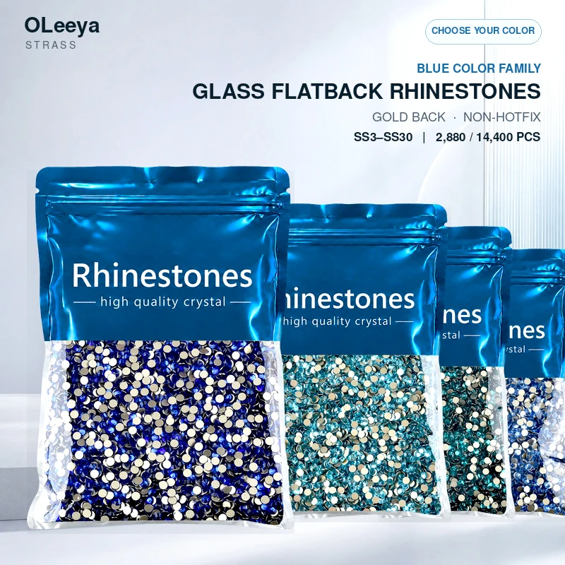 OLeeya Wholesale 2880/14400Pcs Sapphire Series Non Hotfix Flatback Rhinestones Crystal Glitter Strass for DIY Crafting Nail Art