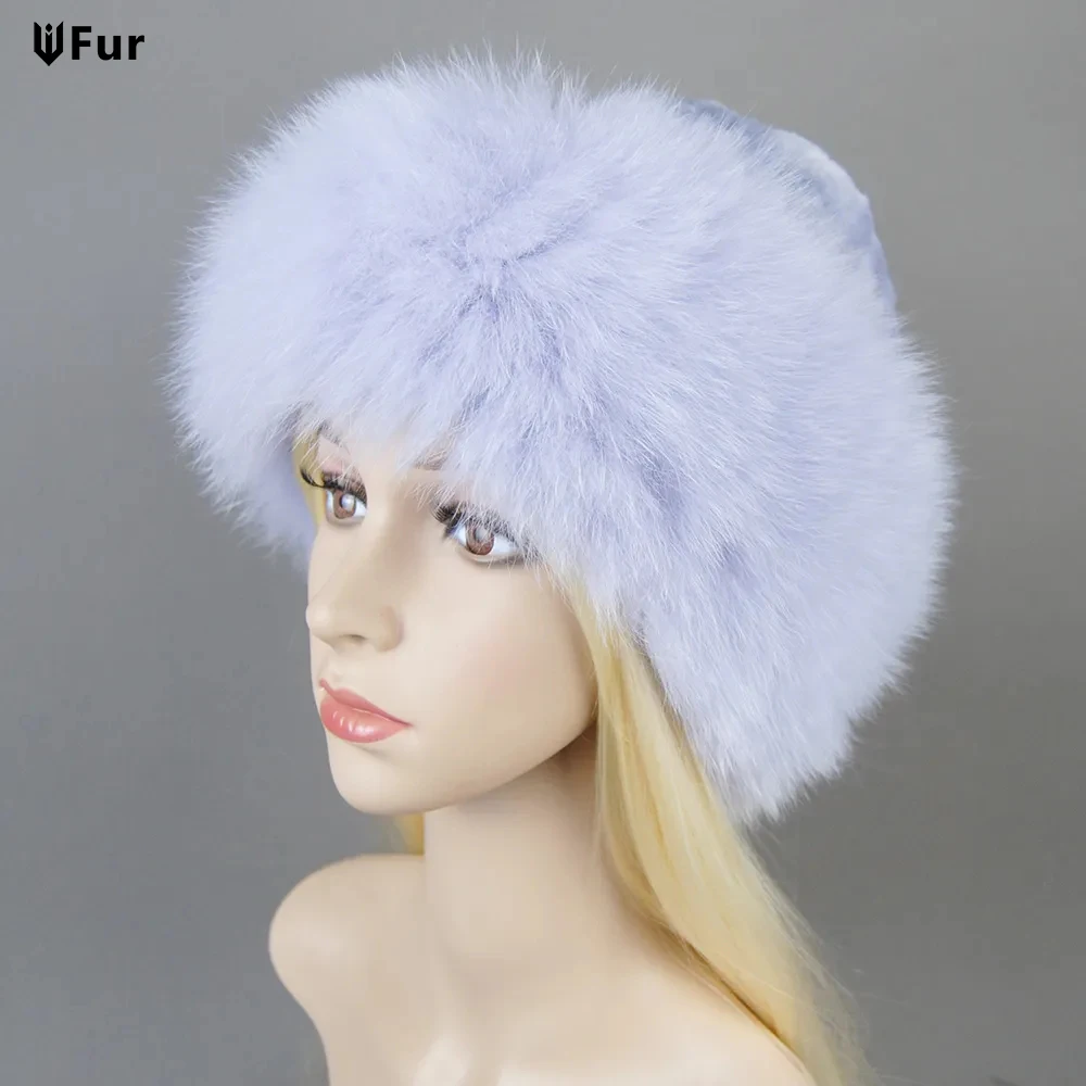 

Winter Luxury Knitted Real Genuine Fox Fur Hats Women Beanies Solid Rex Rabbit Fur Caps Lady Party Fashion Real Fur Hat Skullies