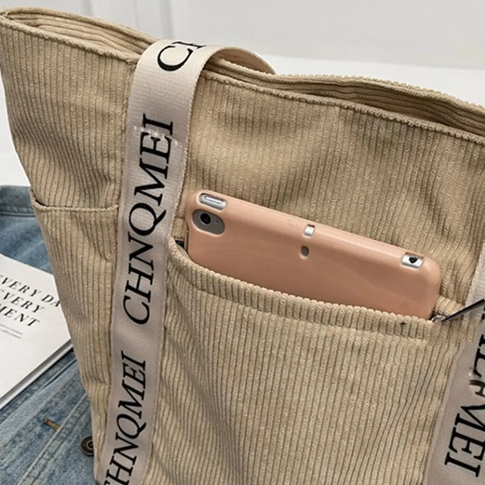 Borsa a tracolla con lettera in tessuto con stampa Casual borsa a tracolla di grande capacità borsa a tracolla in velluto a coste borsa per la spesa borsa per mamma studenti