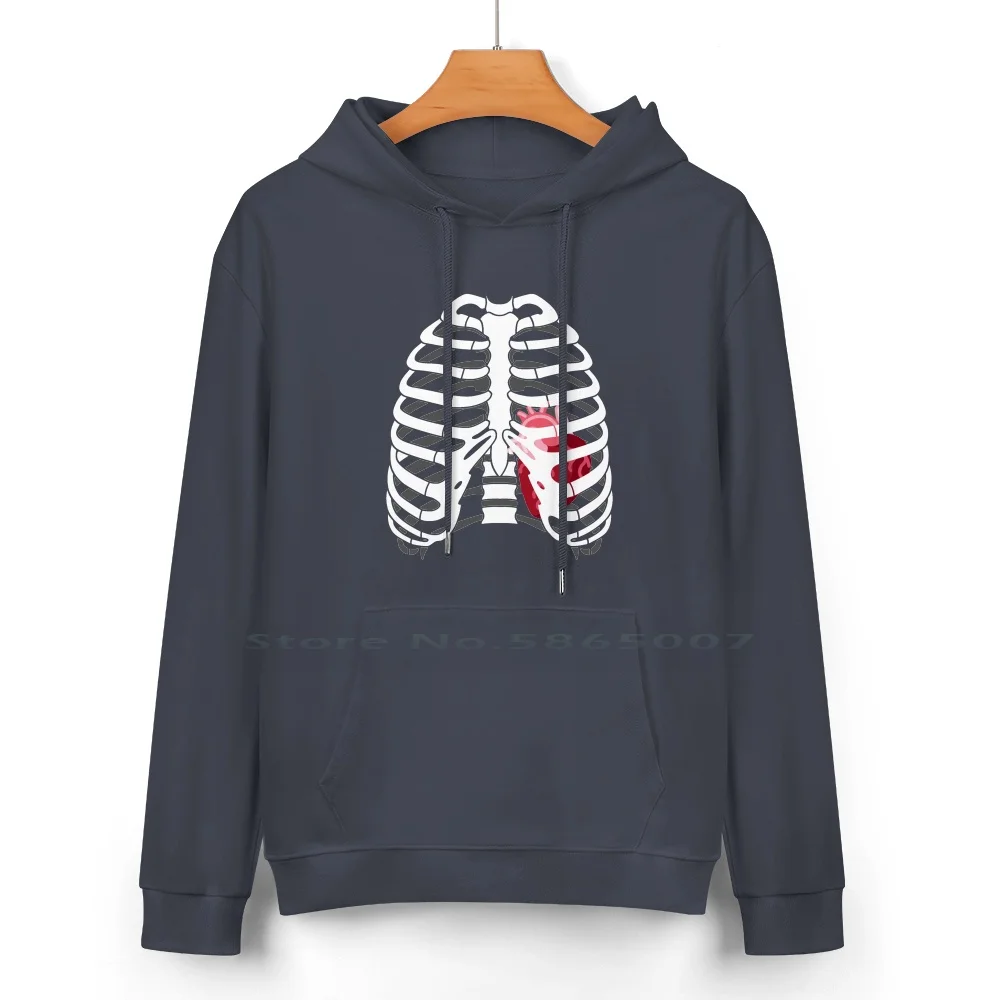 Heart Skeleton Ribcage Pure Cotton Hoodie Sweater 24 Colors Cool Ribcage Anatomy Biological Bone Horror Heart Dead Anatomical