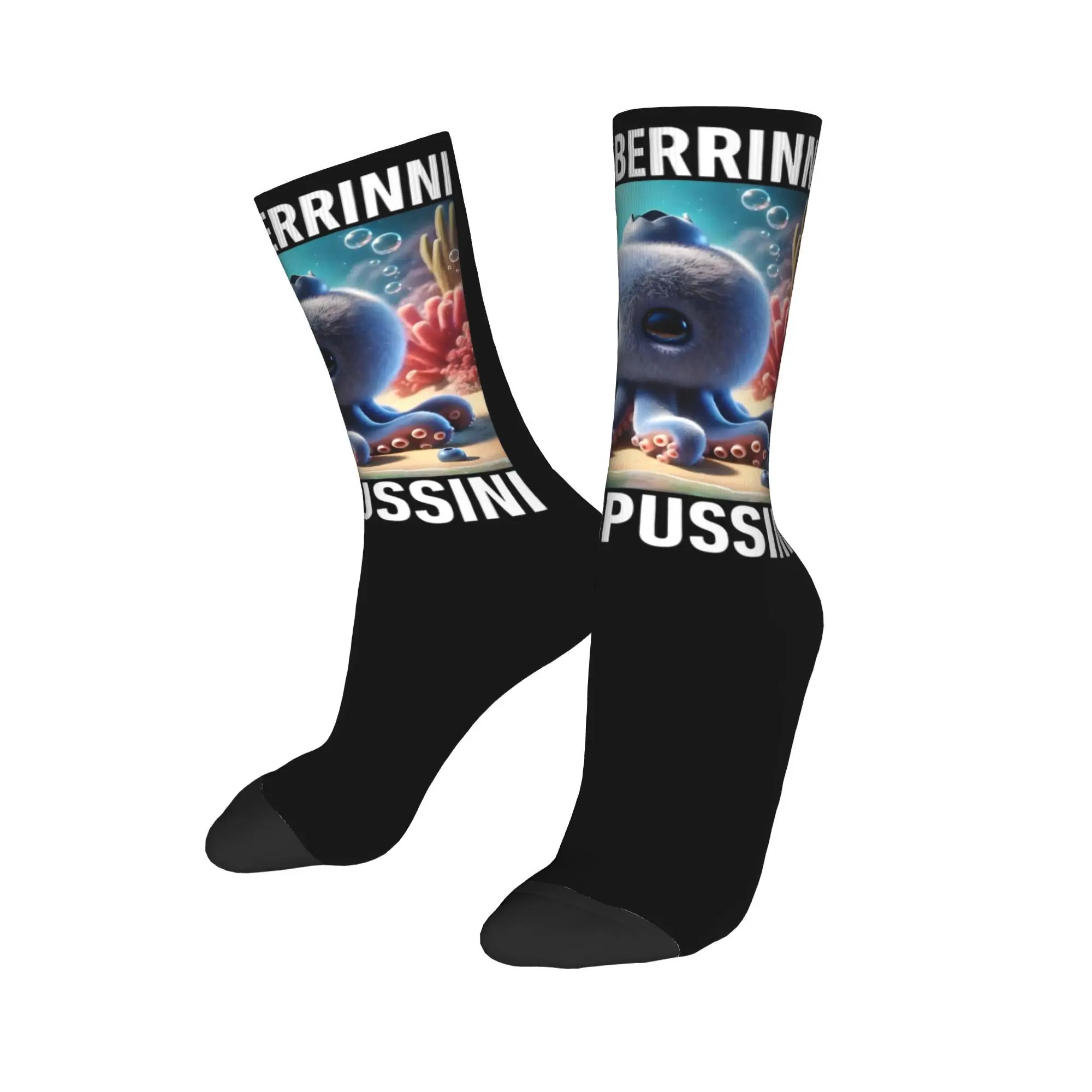 Retro Blueberrinni Octopussini Italienische Brainrot Sportsocken Polyester Lange Socken für Unisex Atmungsaktiv