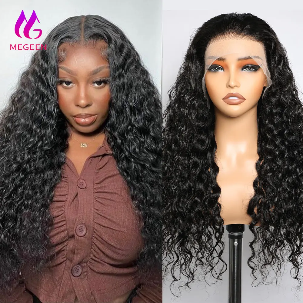 

Megeen Water Wave Human Hair Wigs 12A Burmese Virgin Hair HD Transparent Lace Front Wig Pre Plucked Natural Hairline 18-32 Inch