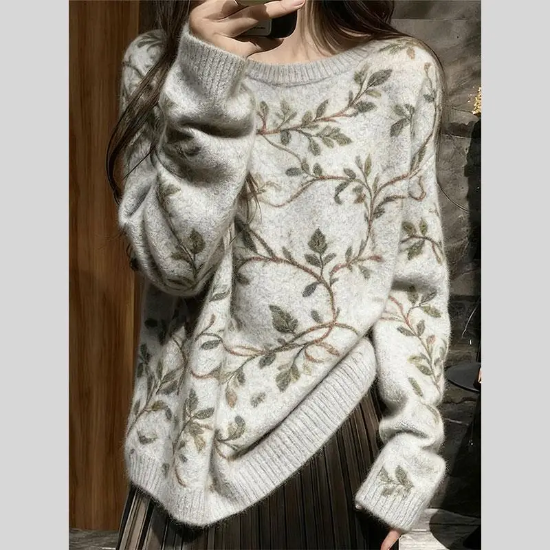 

Chic Loose Women's Sweater Soft Cozy Japanese Sle Gentle Faion Autumn 2025 New Arrival round Ne Long Sve Mid-Length
