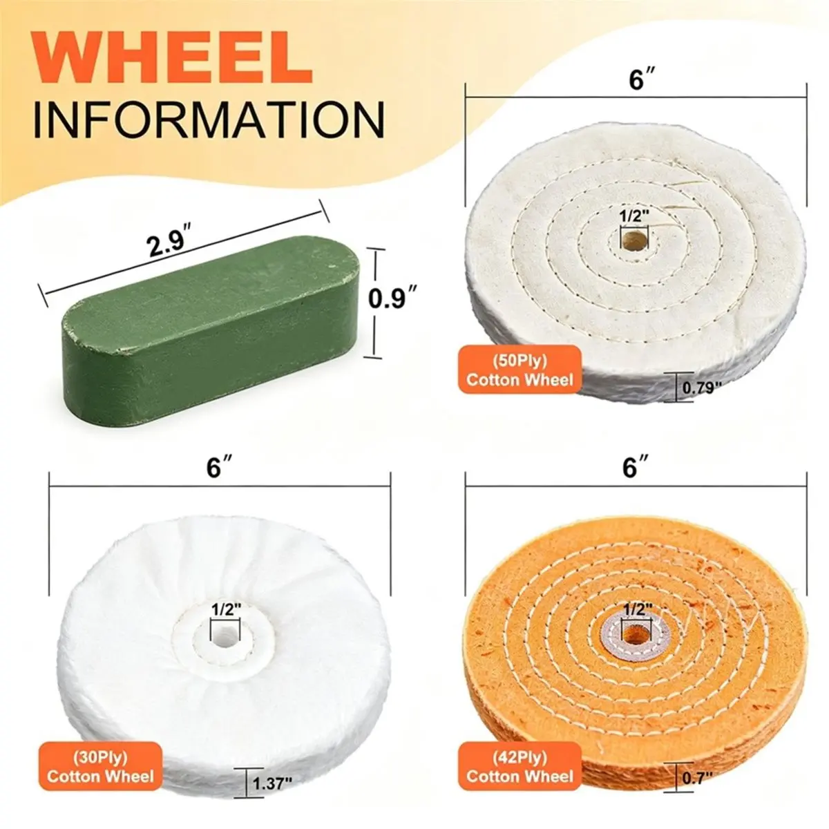 8 Pack 6 Inch Polishing Wheel for Bench Grinder, 1/2