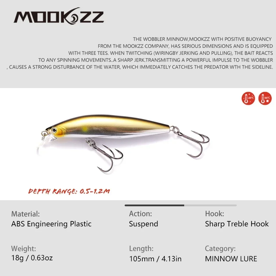 105mm 18g MOOKZZ Miglior Prezzo Sospensione Minnow RiprizerJerking esca Esche da pesca Esche artificiali attrezzatura