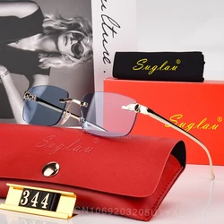 SUGLAU America Luxury Brand Women's Sunglasses Mirror Colors Classic Shopping Sun Shades Frameless Rectangle Driving Sun Glasses