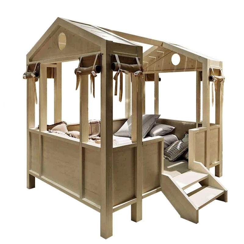 سرير منزل للأطفال، منزل شجرة بسيط من الخشب الصلب، طراز رعوي أمريكي للأطفال d، صبي يكون د