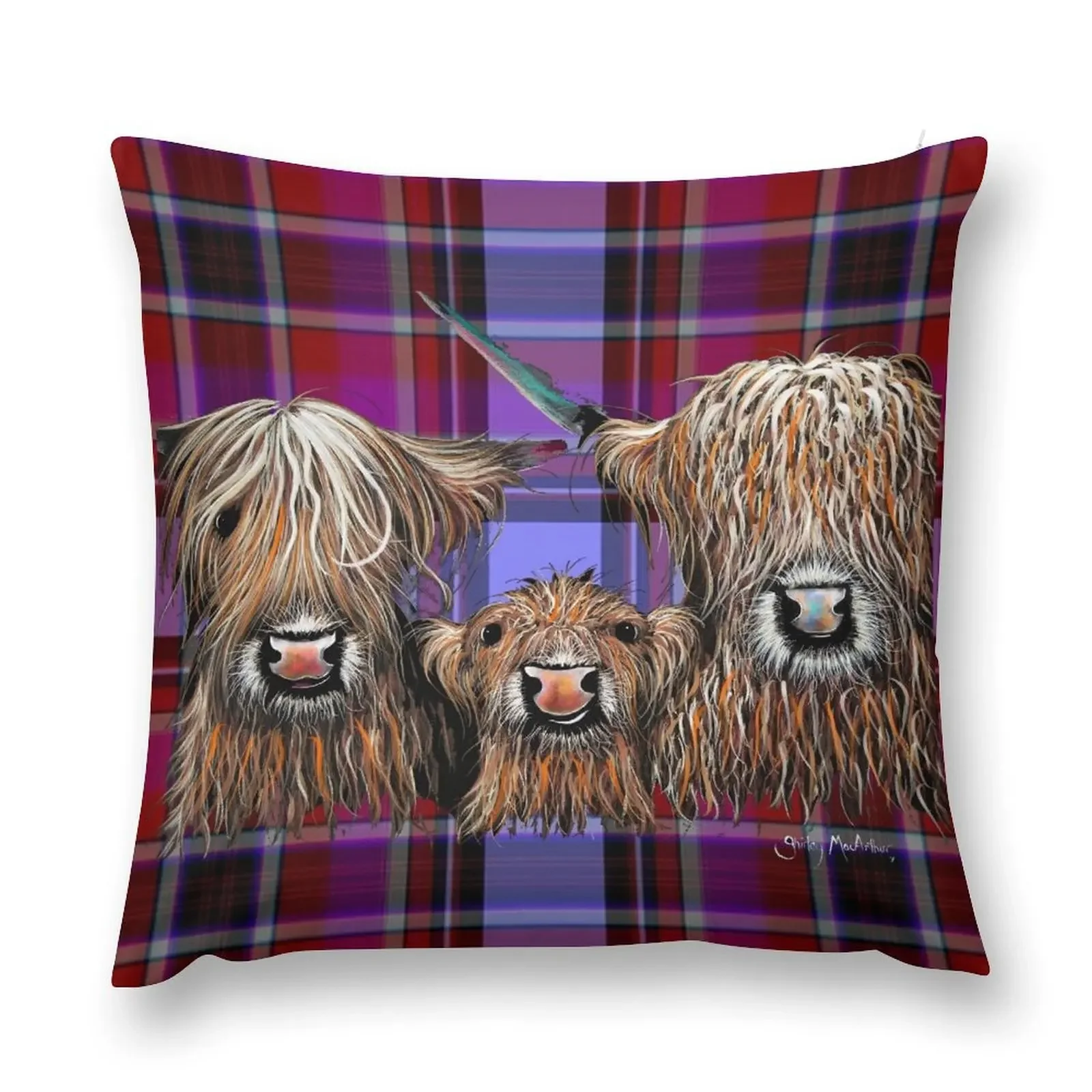 

SCoTTiSH HiGHLaND CoW ' TaRTaN We 3 CooS P ' BY SHiRLeY MacARTHuR Throw Pillow Pillow Cover Decorative Cushion pillow