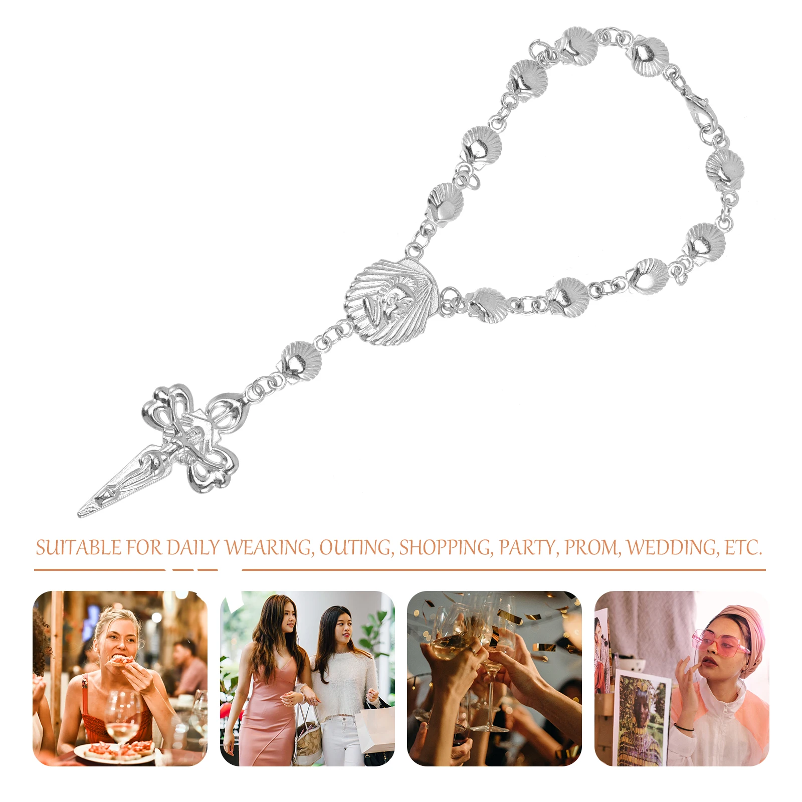 Metal Shell Rosary Bracelet Cross Charm Vintage Religious Gift Delicate Women Men Wrist Jewelry Rosary Bracelet