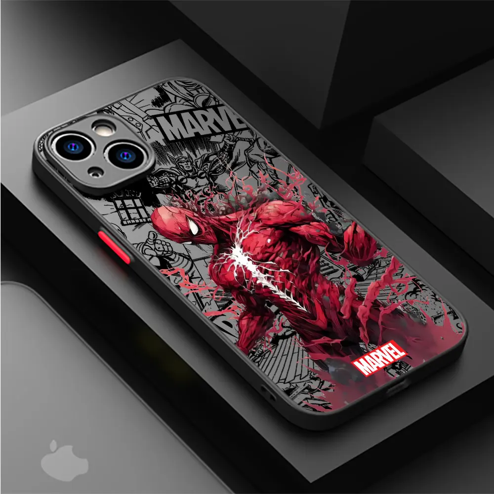 Case for Apple iPhone 8 Plus XR X 12 14 Plus XS Max 7 15 Pro Max 11 Pro 13 Mini Marvel Retro Spiderman Ironman Matte Cover