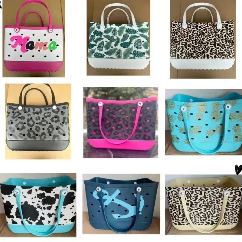 

Extra Large Boggs Xl Beach Bag Summer Travel EVA Beach Mini Boggs Bag Women Basket Tote Bag Holes Washable Handbag Shoulder Bag