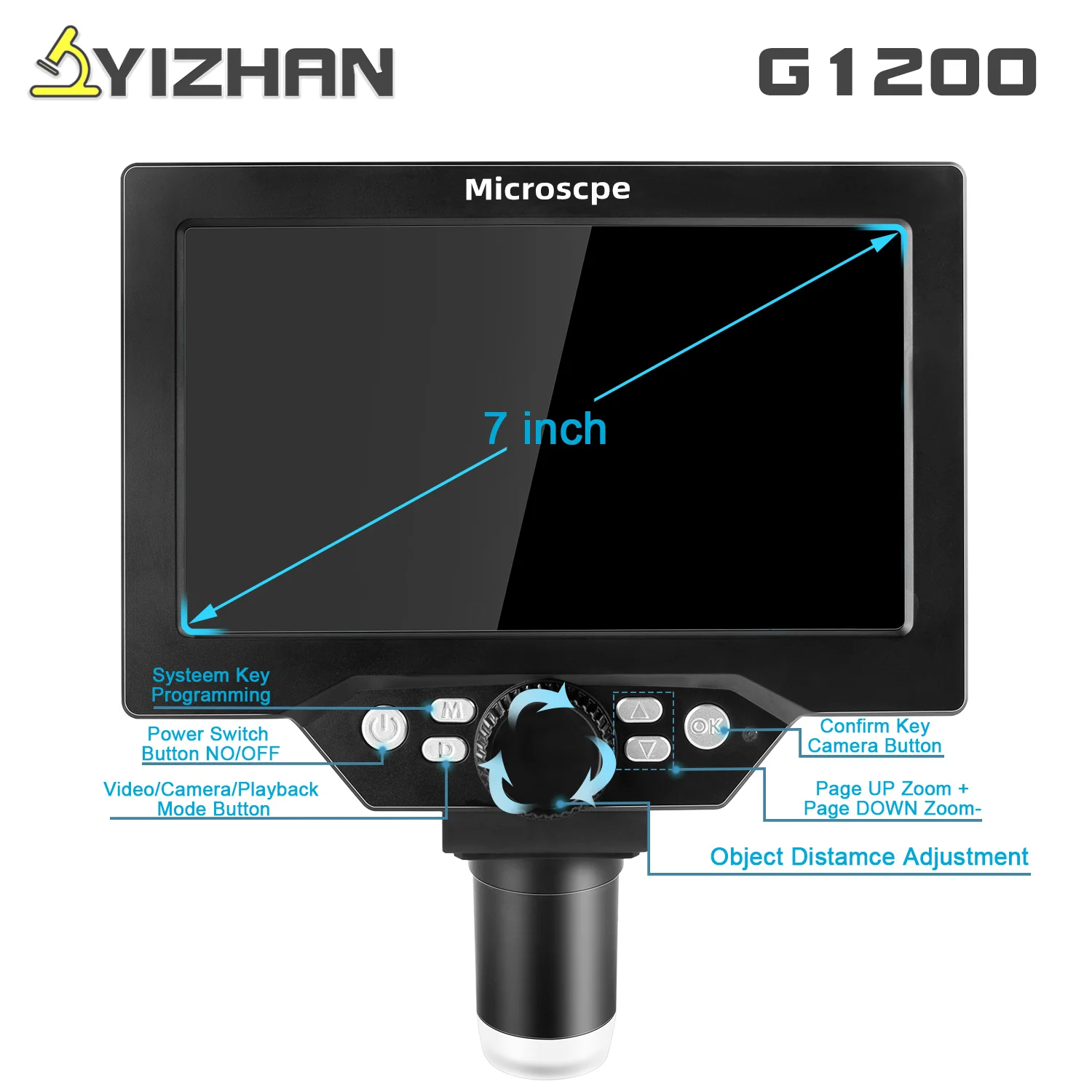 Oryginalny G1200 mikroskop cyfrowy 12MP 1-200X do lutowania elektronicznych 7 cal LCD mikroskopy ciągłe wzmocnienie lupa