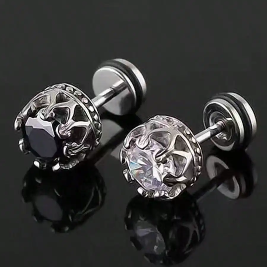 1 Pair Of Fashionable Crown-Shaped  Stainless Steel Men\ Stud Earrings