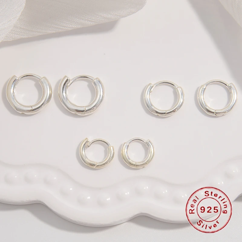 

10/12/14MM S925 Sterling Silver Sample Earring for Women Men, glossy ear hoops round shape SE14