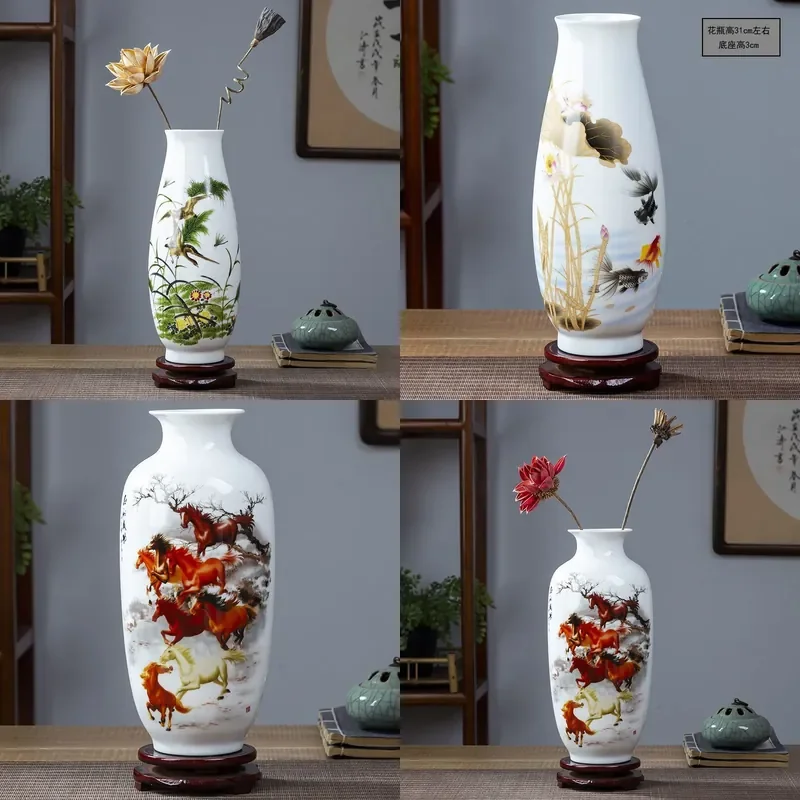 Modern Chinese Ceramic Vase for Living Room Entrance Wine Cabinet Home Decor Flower Arrangement Craft Ornament