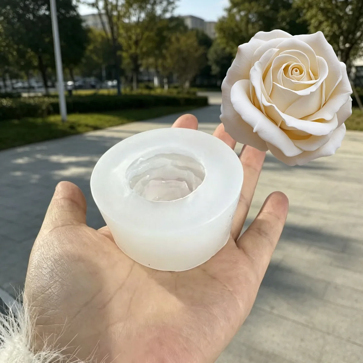1pc White Rose Silicone Candle Mold - 3D Floral Design, Suitable for DIY Candles, Resin Injection, Soap Realistic Floral Pattern
