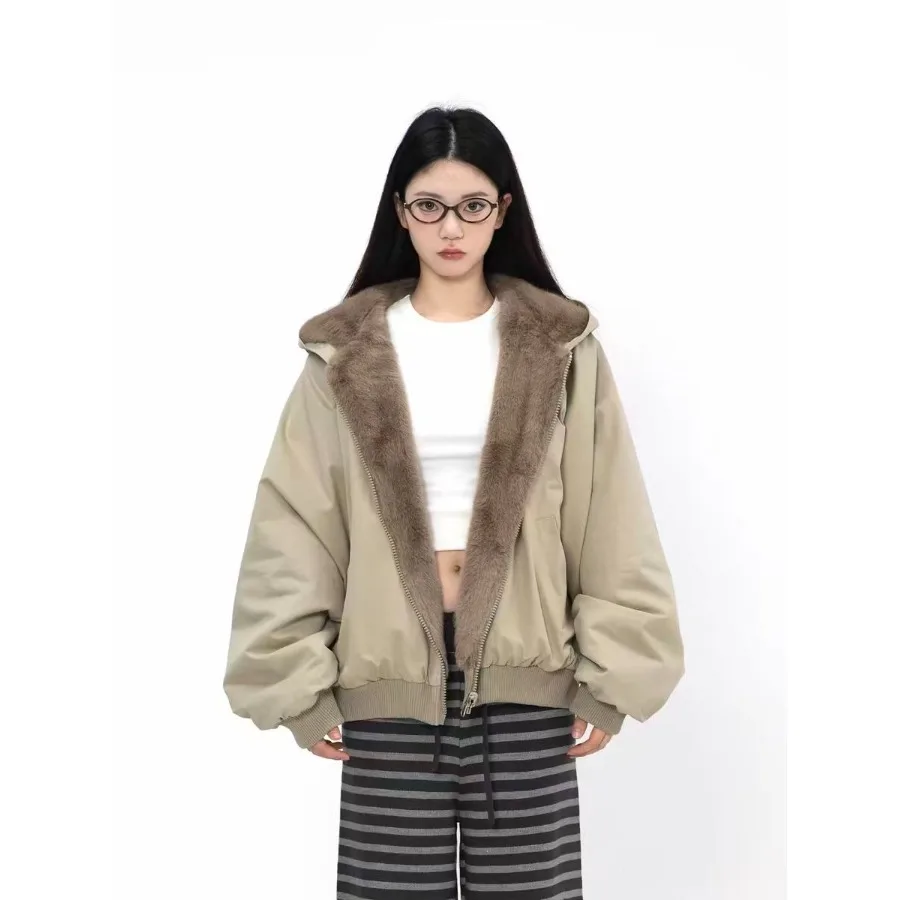 Korean Style Women's Thickened Short Jacket Double-Sided Wear Cotton Coat Loose Fit Warmth Autumn Winter Outerwear Coat
