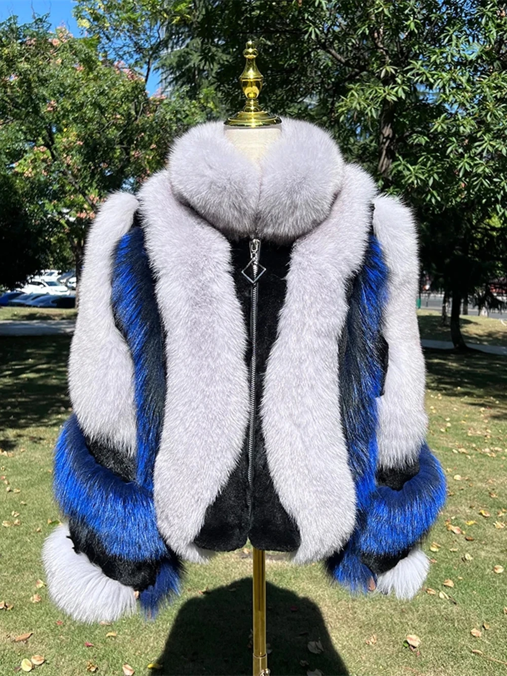 Silver Short Fox Fur Jacket With Collar Women Luxury Long Sleeves Plus Size Vest Female Genuine Thick Red Fox Fur Coat Winter