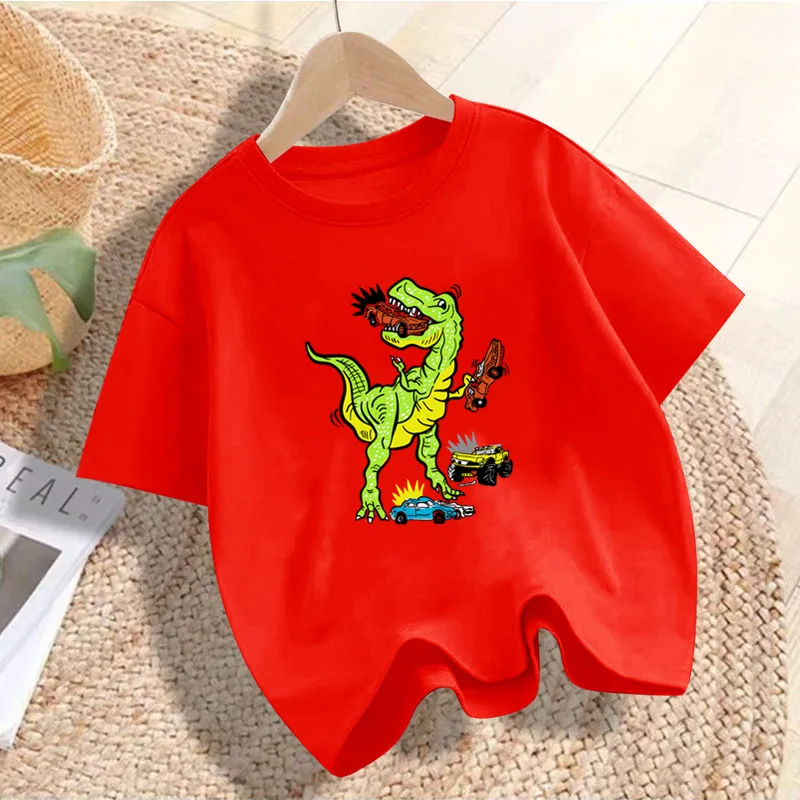 T-shirt d'été pour petits garçons, humoristique, dinosaure graphique, en coton, décontracté, pour enfants