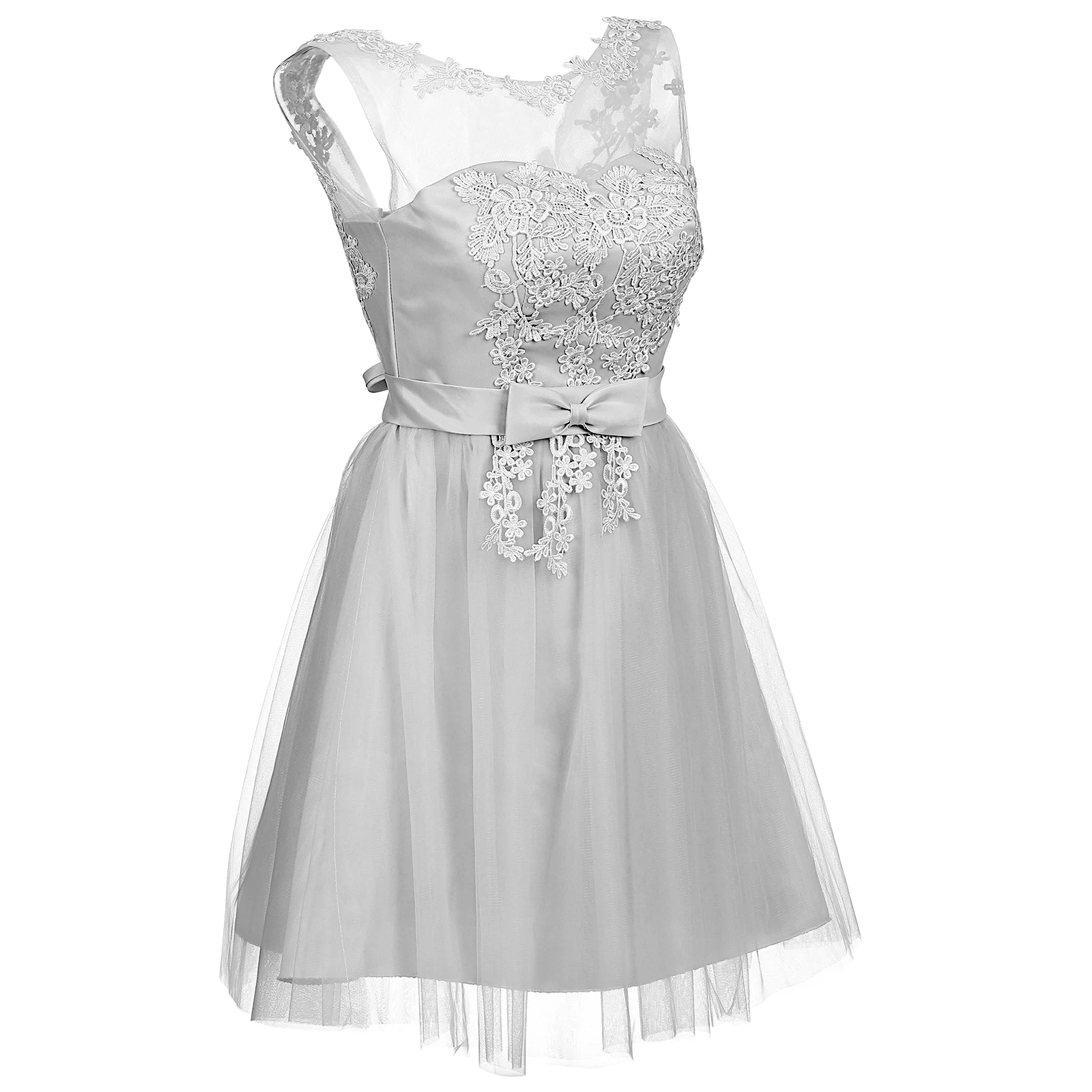 

Hanging Neck Evening Dress Bridesmaid Miss Gray for Women Short Waist Length Party Lace Prom Wedding Christmas Halloween Costume