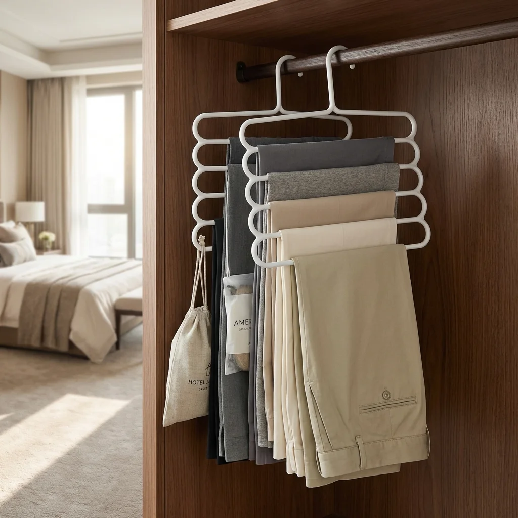 Multi-Layer Pants Hanger Rack, Space-Saving & Anti-Slip, Durable Plastic, Ideal for Wardrobe Pants & Scarf Organization