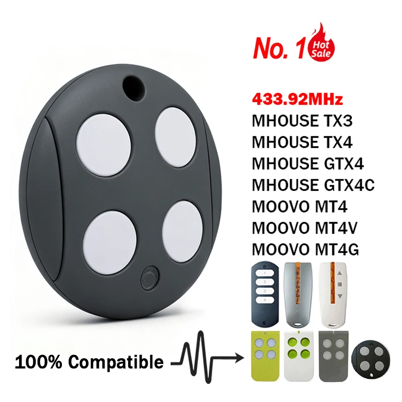 Mhouse GTX4 433.92MHz Garage Door / Gate Remote Control Work With Mhouse GTX4C TX3 TX4 MOOVO MT4 MT4V MT4G Gate Opener Control