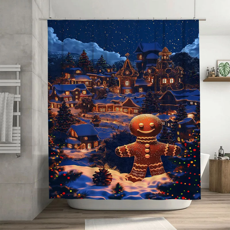 

Tuniu Очаровательная пряничная деревня Праздничная занавеска для душа Праздничный зимний пейзаж Декор для ванной комнаты