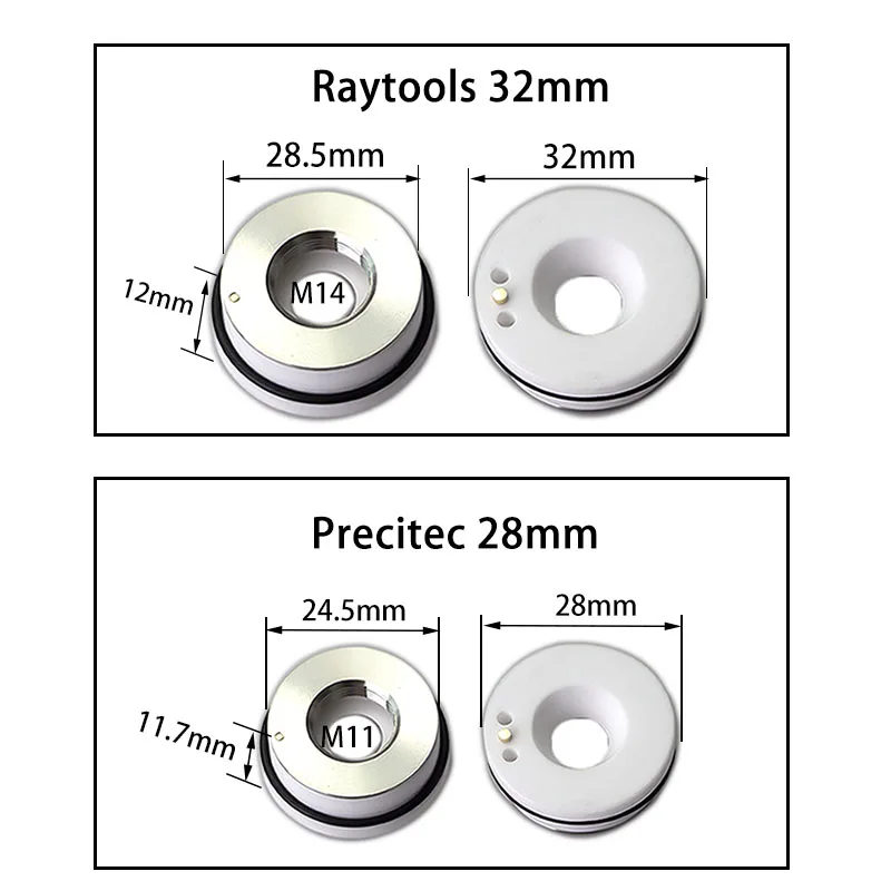 Bodor Laser Nozzles Ceramic Holder Body D28/32 M11/14 Fiber Cutting Parts Single/Double Layers Caliber 0.8-4.0 Raytools Precitec