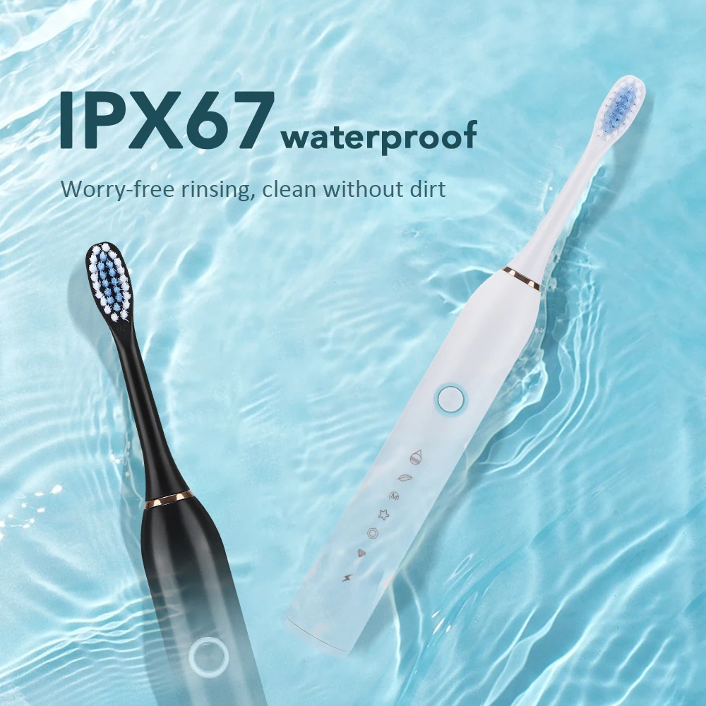 6 Modes Electric Toothbrush Teeth Cleaning and Whitening IP67 Waterproof Rechargeable Toothbrush High Vibration Dental Tooth
