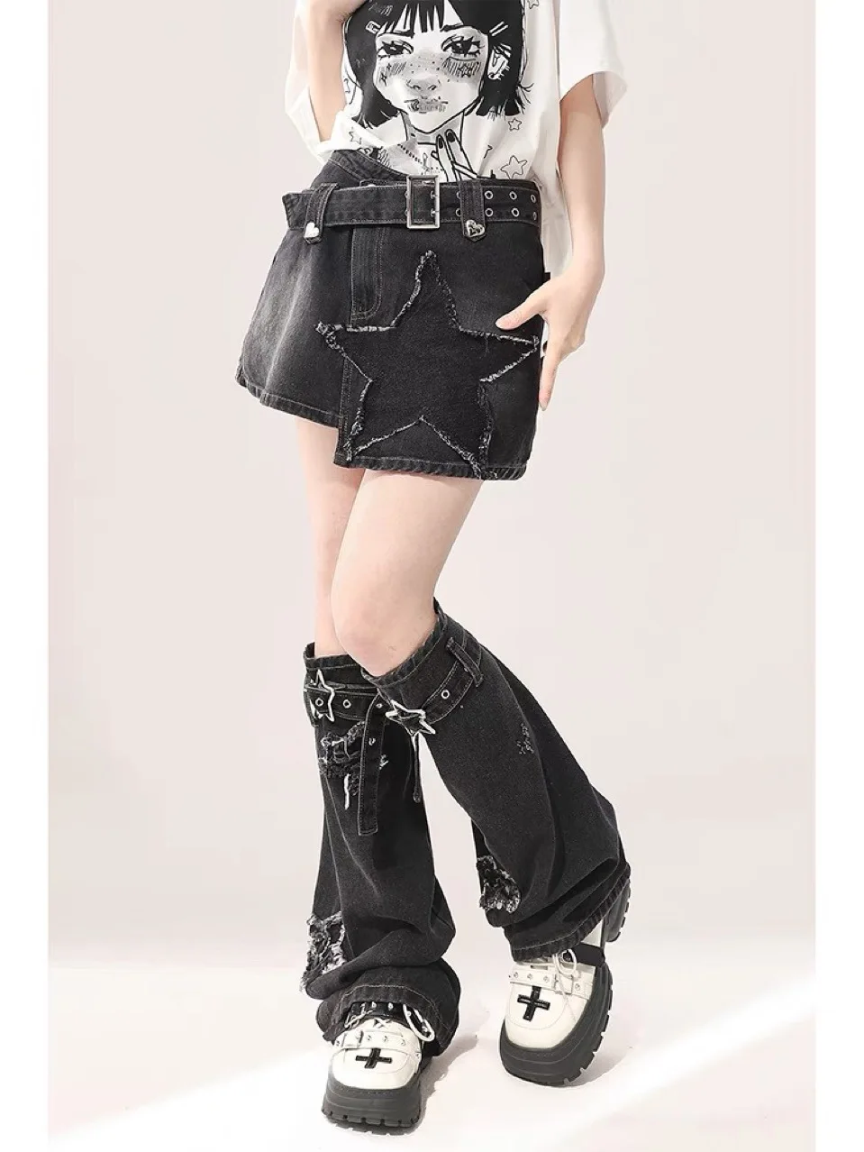 

Y2K защита для ног для девушек в ковбойском стиле с вышивкой в виде звезд, уникальный ремешок, очень мягкие ботинки, манжеты, Обложка для ботинок в стиле Харадзюку на осень/зиму