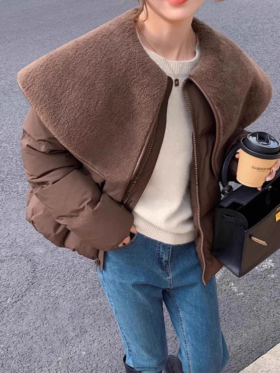 

ROUJE KEFSS Women's Thiened Cotton Jaet Large Collar Loose Fit plus Size Winter Outerwear for All Body pes