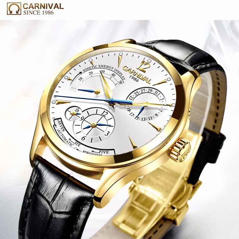 Carnival 2022 New Fashion Mechanical Watch Men Sapphire Calendar Waterproof Automatic Watches for Mens Clock Relogio Masculino