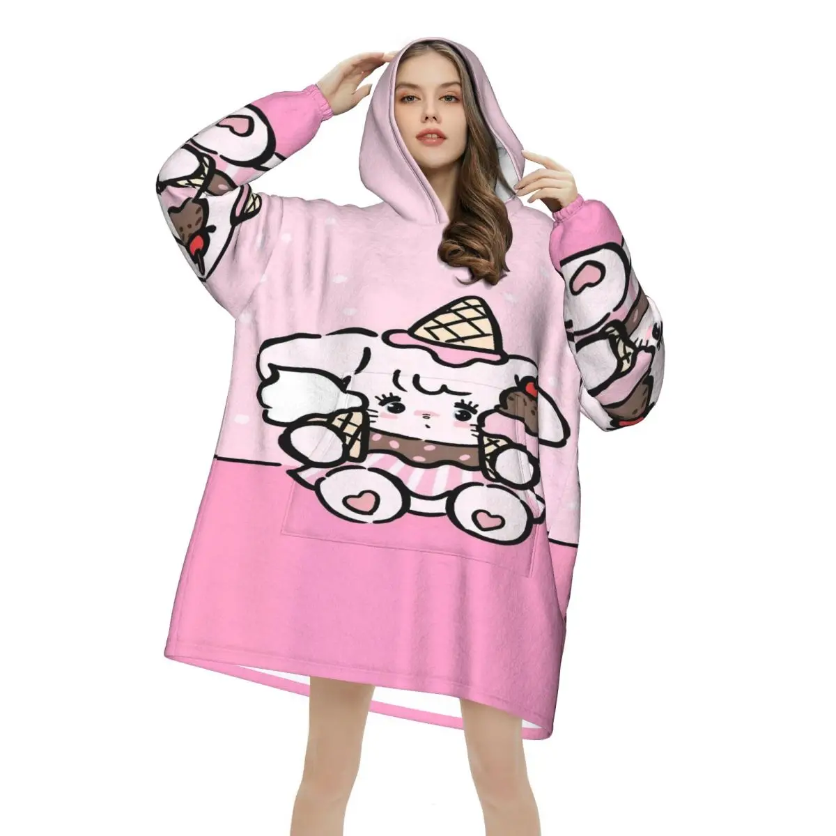 Oversized Pink Cartoon Mikko Mousse Wearable Blanket Winter Gifts for Women Men Ultrasoft Plush Warm Sweatshirt Blankets