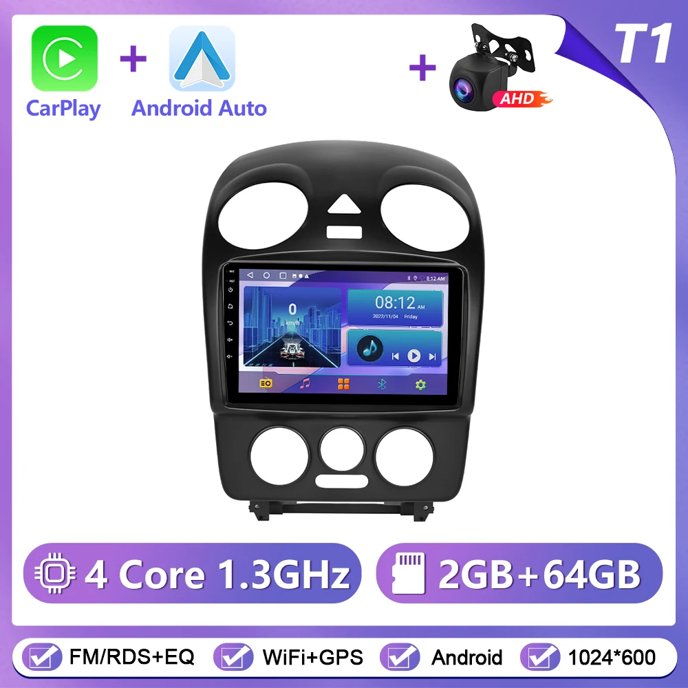 Podofo draadloze CarPlay Android Auto autoradio voor Volkswagen Bora 2004-2010 GPS navigatie 2Din multimediasysteem autoradio stereo - afbeelding 1