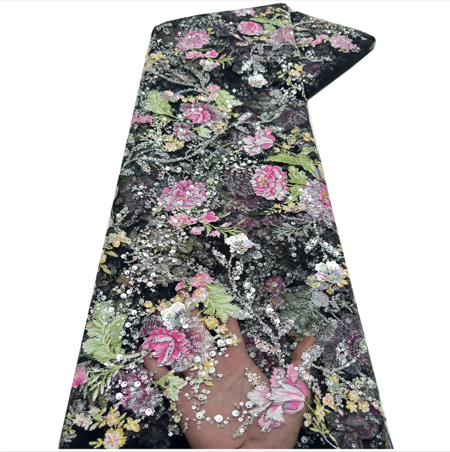 Plain Embroidery Thread Tube Sequin Embroidered Net Fabric Lace for Wedding Dress Chinese Style Laser Cut Glittery Fabric