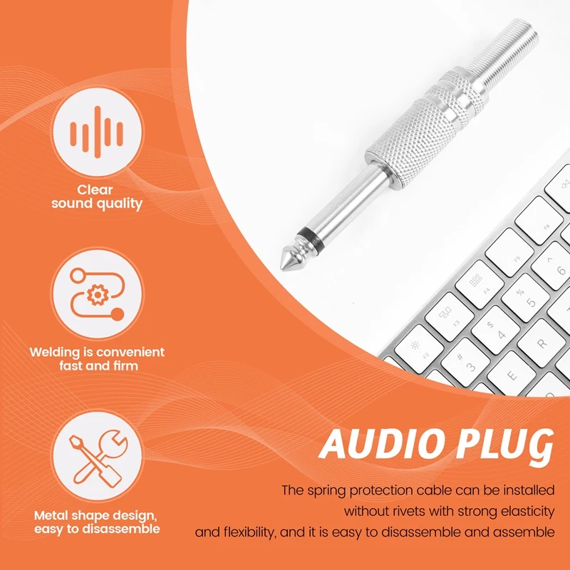 6.35Mm Mono Amplifier Plug 1/4Inch Male Mono Monaural Jack Audio Cable Connector Plug Microphone Audio Connectors 10Pcs